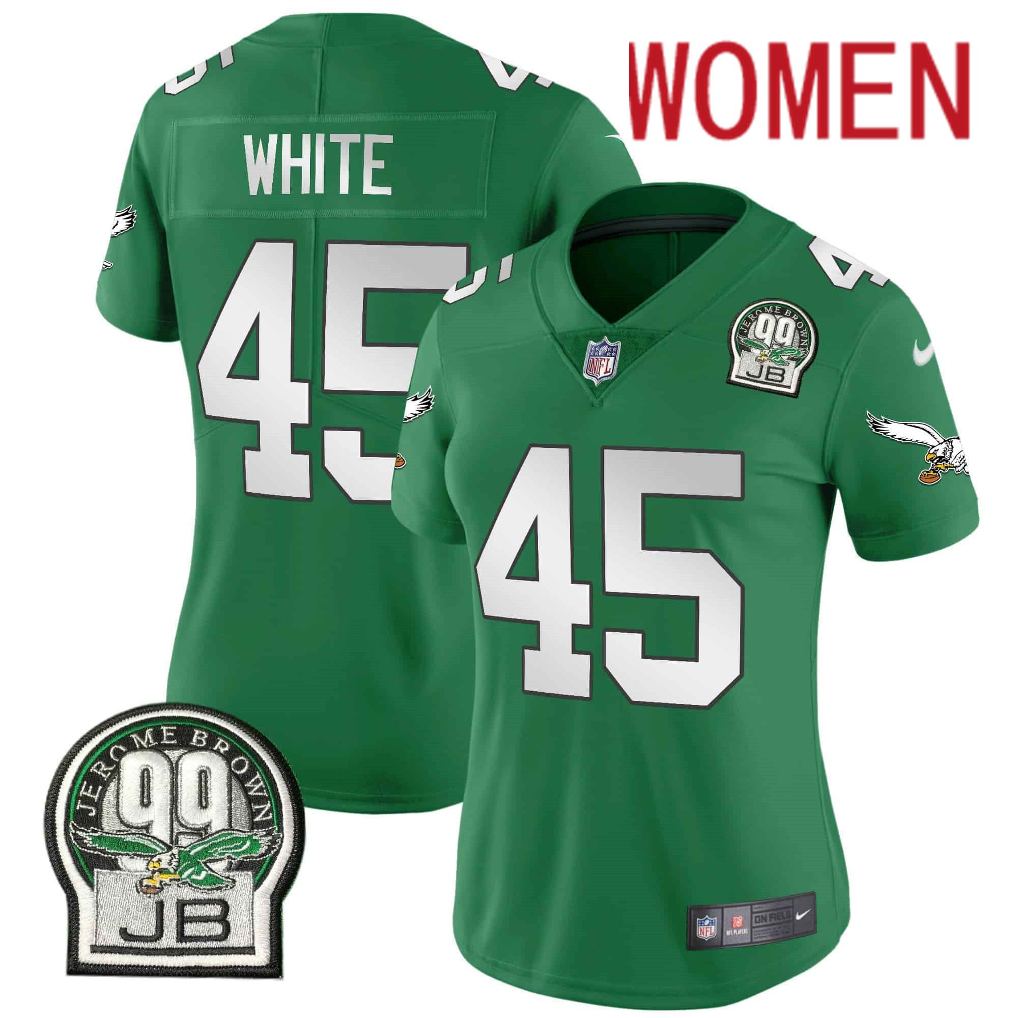Women Philadelphia Eagles #45 White Green 2024 Nike Jerome Brown Patch Alternate Limited NFL Jersey style 1->indianapolis colts->NFL Jersey
